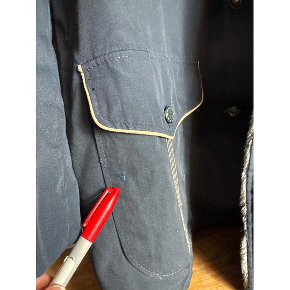 Vintage Chore Jacket Navy Canvas Coat Size 44 Sherpa Style 1970s Retro Utility - Picture 11 of 13